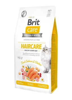 Сухой гипоаллергенный корм Brit Care Cat Haircare Healthy & Shiny Coat здоровья кожи и шерсти кошек с лососем и курицей 7 кг