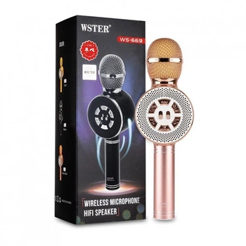 Караоке микрофон Wster WS-669 беспроводной микрофон со встроенным динамиком (USB, microSD, AUX, Bluetooth)