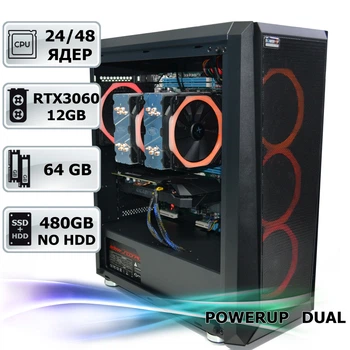 Двухпроцессорная рабочая станция PowerUp #271 Xeon E5 2695 v2 x2/64 GB/SSD 480 GB/GeForce RTX 3060 12GB