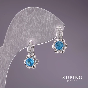 Серьги Xuping с голубыми камнями 17×10 мм, родиевое покрытие, ida56902