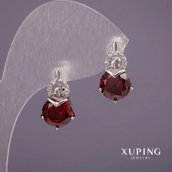 Серьги Xuping с камнями красного цвета, 18×10 мм, родиевое покрытие, ida56768