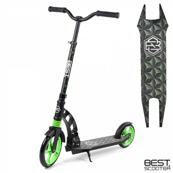 Детский двухколесный самокат Best Scooter 62798 со складной конструкцией, передним амортизатором и ремнем для переноски, Зеленый