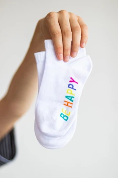 Носки короткие белые с принтом Don`t worry, Be happy бесшовные ORGANIC cotton JILL ANTONY 38-40 арт. 31004
