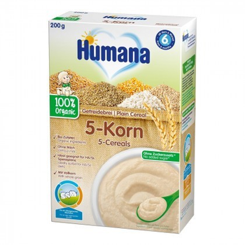 Безмолочна каша цільнозернова Humana Plain Cereal 5-Cereals 5 злаків 200 г