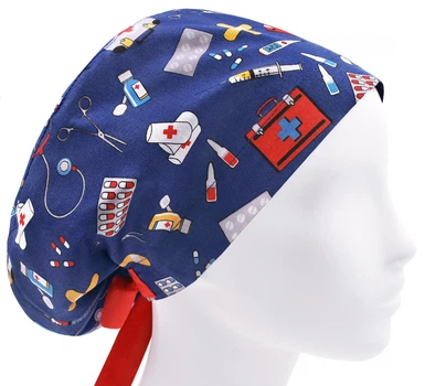 Медицинская шапочка женская HeadwearUniverse универсальная принт аптечка на синем