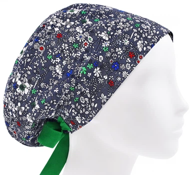 Медицинская шапочка женская HeadwearUniverse универсальная принт цветочки листочки