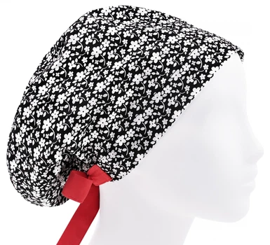 Медицинская шапочка женская HeadwearUniverse универсальная принт мелкие цветы на черном