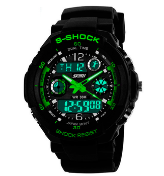 Мужские Спортивные Кварцевые Часы Черные Skmei S-shock Green 0931 (13869)