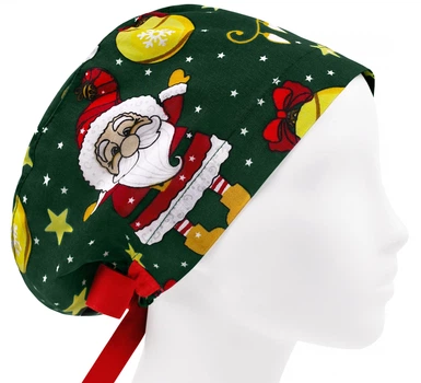 Медицинская шапочка женская HeadwearUniverse универсальная принт Дед Мороз на зеленом