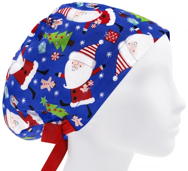 Медицинская шапочка женская HeadwearUniverse универсальная принт Санта на синем