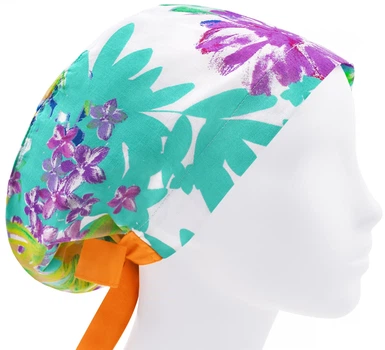 Медицинская шапочка женская HeadwearUniverse универсальная принт бирюзовые листья