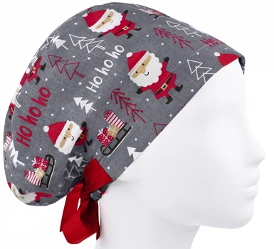 Медицинская шапочка женская HeadwearUniverse универсальная принт Дед Мороз на сером