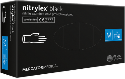 Перчатки нитриловые Nitrylex черного цвета 100шт M