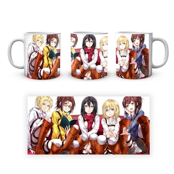 Кружка Атака Титанов Attack on Titan девушки керамика, белого цвета 330мл.