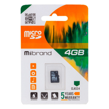 Карта Памяти Mibrand MicroSDHC 4gb 4 Class Цвет Чёрный