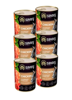 Упаковка влажного корма Savory для стерилизованных котов с курицей, 400г 6шт