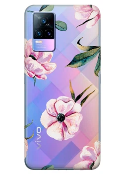 Прозрачный силиконовый чехол iSwag для Vivo V21e с рисунком - Пионы (ISVV21E8)