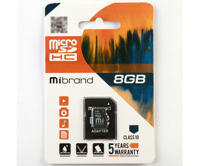 Карта пам'яті microSDHC Mibrand 8Gb class 10 (adapter SD)