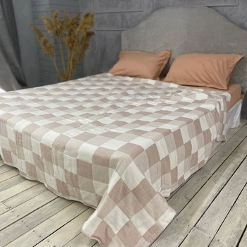 Муслиновый плед покрывало Cappone Шахматка хлопок 4 слоя 200×230 см Бежевая