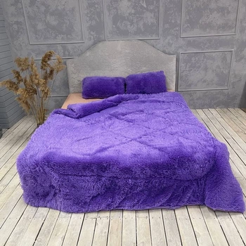 Всесезонное Одеяло Cappone Травка Мех (плюшевое) 200X230 см Фиолетовая