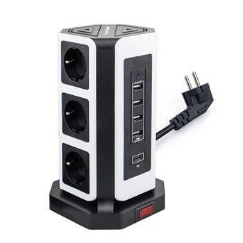 Сетевой фильтр удлинитель с USB и Type-C Toperek на 9 розеток вертикальный белый (005601)