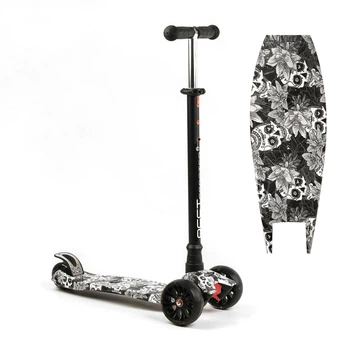 Дитячий триколісний самокат Best Scooter S - 12208 MAXI зі знімним кермом і колесами, що світяться, Черепи з квітами