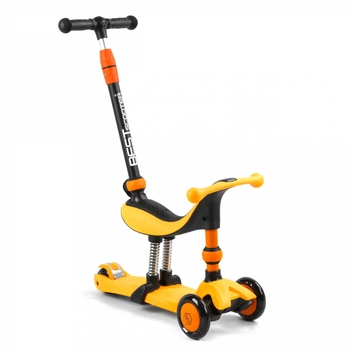 Детский трехколесный самокат-велобег Best Scooter BS-50584 3 в 1 с родительской ручкой и сиденьем с амортизаторами, Оранжевый