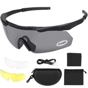 Тактические защитные очки Xaegistac с 3 линзами (Black Frame)