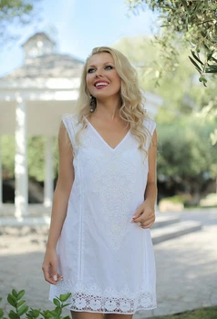 Коротка пляжна туніка з вишивкою та мереживом Fresh Cotton 311 F-1c 50(XXL) Білий