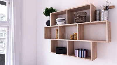 Полка книжная ПК-7 навесная на стену 772×1150×196 мм Дуб Сонома