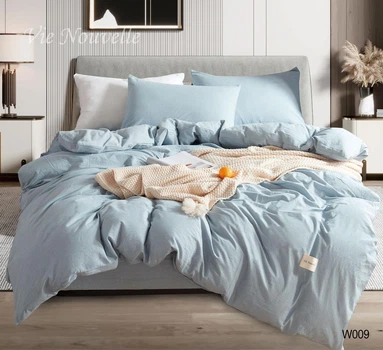 Постельное белье евро Vie Nouvelle Washed cotton вареный хлопок 200х220 W9E Голубой с серым