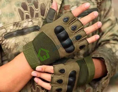 Перчатки армейские Combat Green беспалые военные без пальцев L (337973)