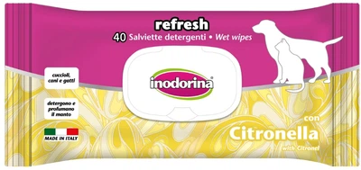 Вологі серветки для собак і котів Inodorina refresh Citronella з ароматом з цитронелли 40 шт (8031398000831)