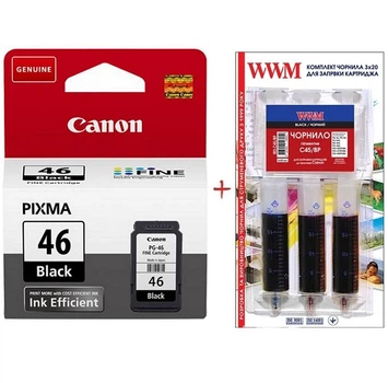 Картридж Canon для Pixma E404/E464 PG-46 + Заправочный набор Black (Set46-inkB)