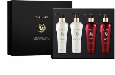 Подарунковий набір - T-Lab Professional Aura Oil Blond Ambition Love Set (wash/300ml + cr/300ml + shmp/300ml + treat/300ml) (911094-8803)