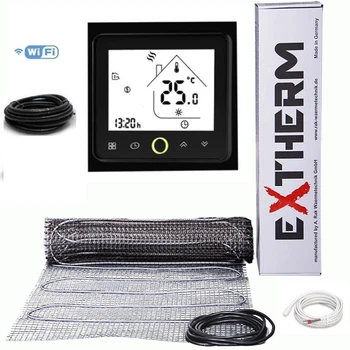Теплый пол EXTHERM нагревательный двухжильный мат ЕТ ЕСО 630 Ват 3.5 м² в комплекте с сенсорным WiFi Black терморегулятором