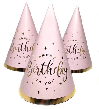 Колпаки Праздничные Бумажные Happy Birthday Розовый