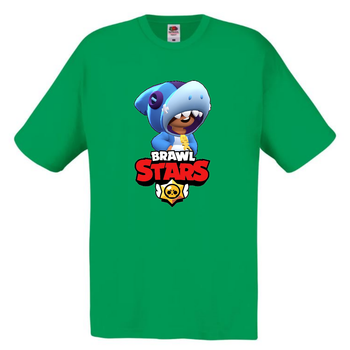 Футболка дитяча Бравл Старс Леон Акула (Brawl Stars Shark) зелена 140 см