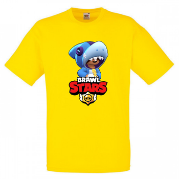 Футболка дитяча Бравл Старс Леон Акула (Brawl Stars Shark) жовта 116 см