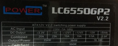 Блок питания LC-POWER на 550W c ACTIVE-PFC Модулем ( LC6550GP2 V 2.2 ) 550 W ATX Б/У