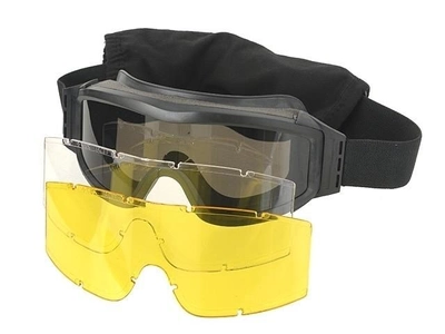 Тактические очки панорамные вентилируемые PROFILE (набор из 3 линз) Черные