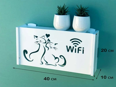 Полиця для роутера Wi-Fi Кішки коробка 40*20*10 см Біла