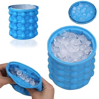 Силиконовая форма ведро для изготовления льда Ice Cube Maker с крышкой (синяя) (0531)