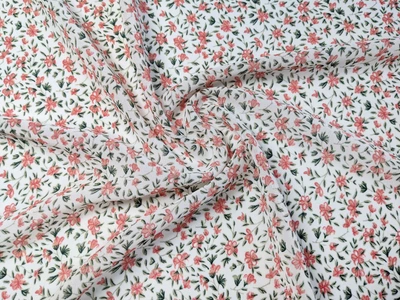 Ткань Шифон креповый райский сад, молочный, пог. м. (ш38, 2110023, д13 цв1)