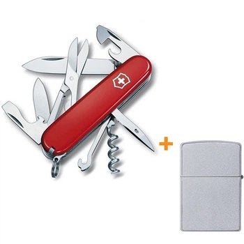 Комплект Запальничка Zippo 205 CLASSIC satin chrome + Ніж Victorinox Climber 1.3703
