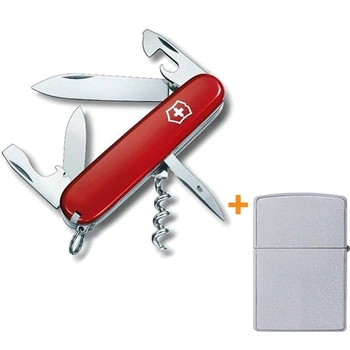 Комплект Запальничка Zippo 205 CLASSIC satin chrome + Ніж Victorinox Spartan Red 1.3603