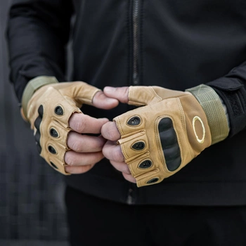 Тактические перчатки, беспалые, с накладкой, Cayote XL