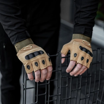 Тактические перчатки, беспалые, с накладкой, Cayote XXL