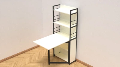 Стол книжка с этажеркой Практик 2 Ferrum-decor 1555x640x990 Черный металл ДСП Белый 16 мм (PRA201)