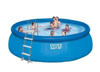 Надувной бассейн Intex 14141 л 457х122 см ПВХ с лестницей тентом и подстилкой семейный Синий (IP-170996)